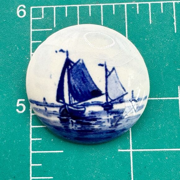 Vintage Blue And White Delft Signed Holland Ceramic Sail Boat Ship Brooch Pin - Picture 4 of 5